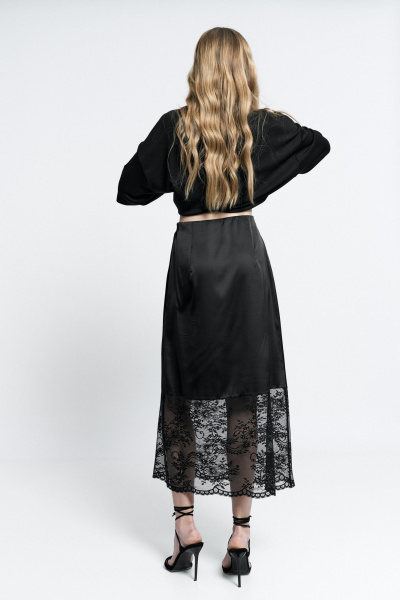 Нарядная юбка из атласа и кружева с боковой молнией MilMil 1151 Вена_черный - фото 7