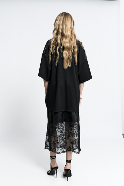 Нарядная юбка из атласа и кружева с боковой молнией MilMil 1151 Вена_черный - фото 6