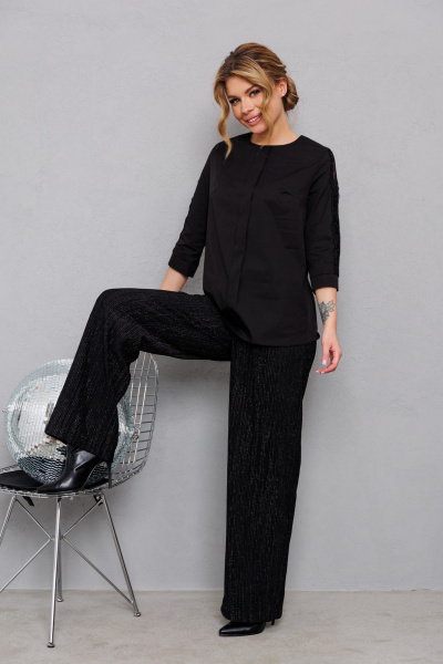 Трикотажные брюки с широким поясом для ежедневных образов AMORI 5206 чёрный - фото 2