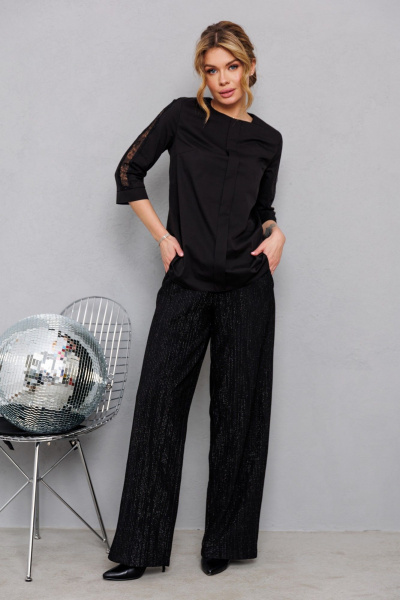 Трикотажные брюки с широким поясом для ежедневных образов AMORI 5206 чёрный - фото 1