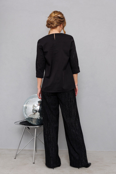 Черная хлопковая блузка с кружевной отделкой и пуговицами AMORI 6458 чёрный - фото 5