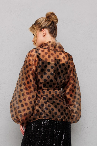 Туника из органзы с горохами и съемным поясом Anastasia 1061 кофе - фото 8