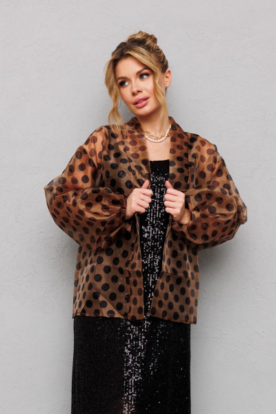 Туника из органзы с горохами и съемным поясом Anastasia 1061 кофе - фото 3