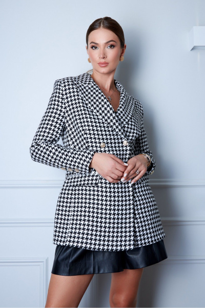 Жакет приталенный из гуси-лапки с золотыми пуговицами EZER 1001 черно-белый - фото 6