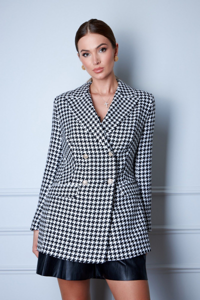 Жакет приталенный из гуси-лапки с золотыми пуговицами EZER 1001 черно-белый - фото 5