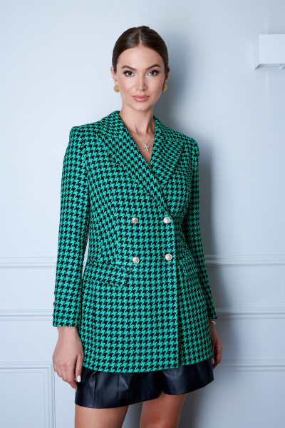 Приталенный жакет из черно-белой гусь-лапки с золотыми пуговицами EZER 1003 черно-зеленый - фото 6