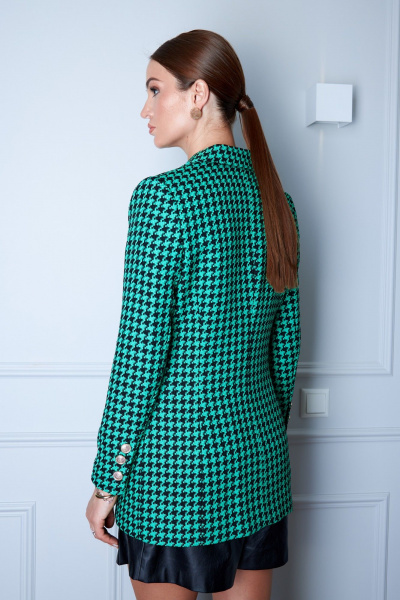 Приталенный жакет из черно-белой гусь-лапки с золотыми пуговицами EZER 1003 черно-зеленый - фото 4