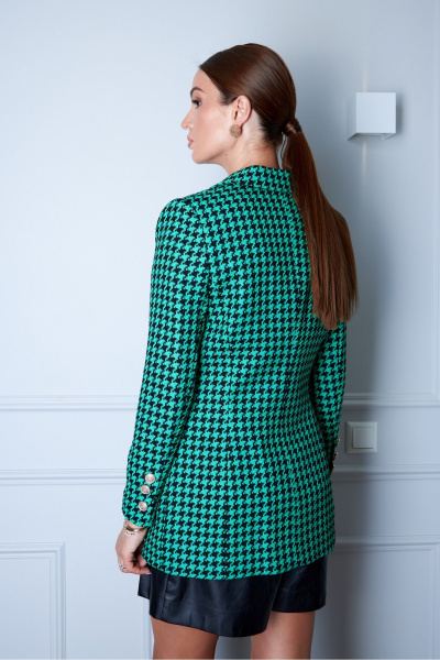 Приталенный жакет из черно-белой гусь-лапки с золотыми пуговицами EZER 1003 черно-зеленый - фото 3
