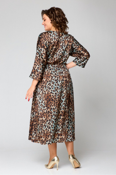 Платье миди с рукавом ¾ из текстильной ткани Danaida 2131 леопард_изумрудный - фото 8