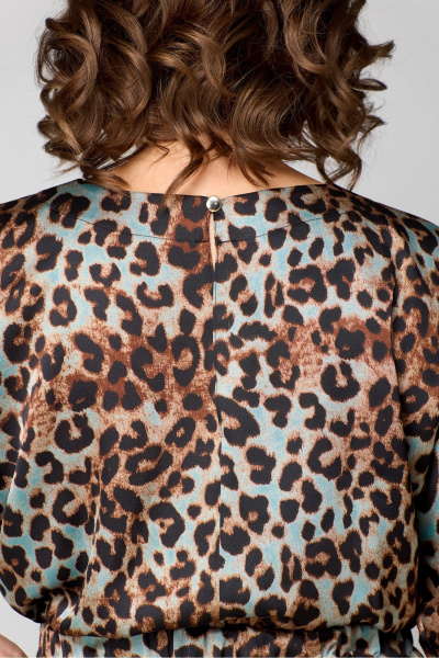 Платье миди с рукавом ¾ из текстильной ткани Danaida 2131 леопард_изумрудный - фото 7