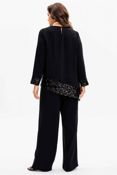 Черный костюм с блузой и брюками палаццо на резинке Mislana 1136 - фото 7