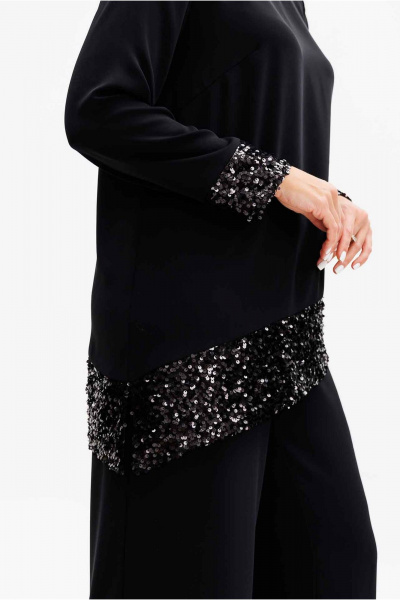 Черный костюм с блузой и брюками палаццо на резинке Mislana 1136 - фото 5
