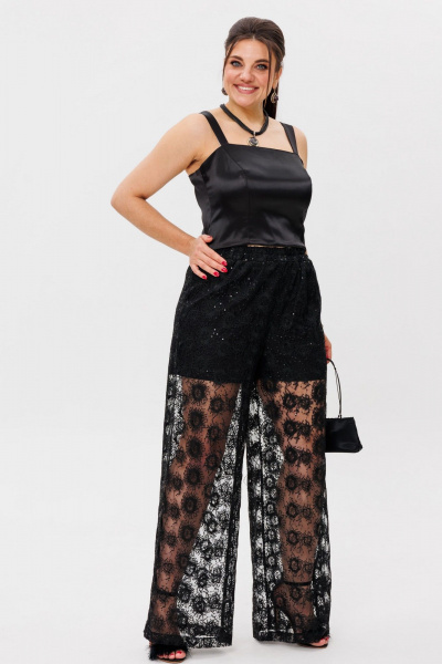 Круглогодичный элегантный атласный топ с бретелями Anelli 1429 черный - фото 6