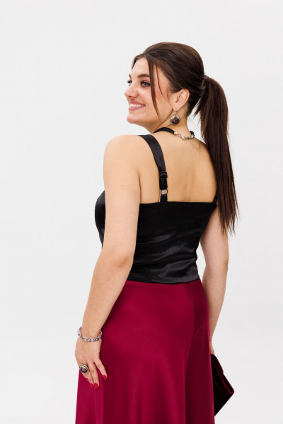 Круглогодичный элегантный атласный топ с бретелями Anelli 1429 черный - фото 3