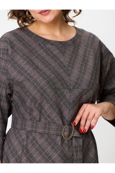 Прямое платье в клетку с рукавом летучая мышь и поясом Zlata 4440 - фото 6