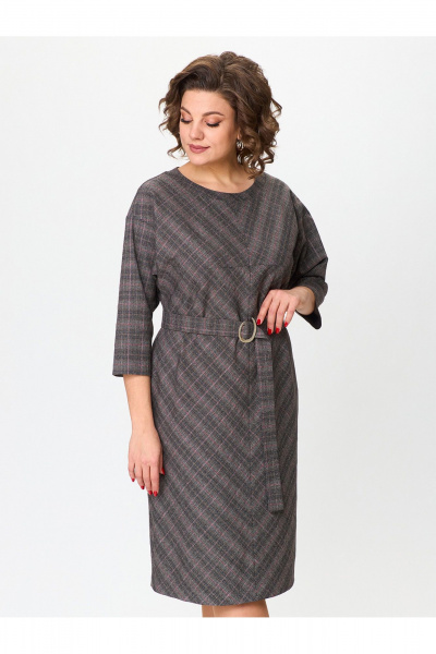 Прямое платье в клетку с рукавом летучая мышь и поясом Zlata 4440 - фото 4