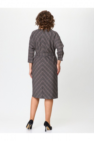 Прямое платье в клетку с рукавом летучая мышь и поясом Zlata 4440 - фото 3