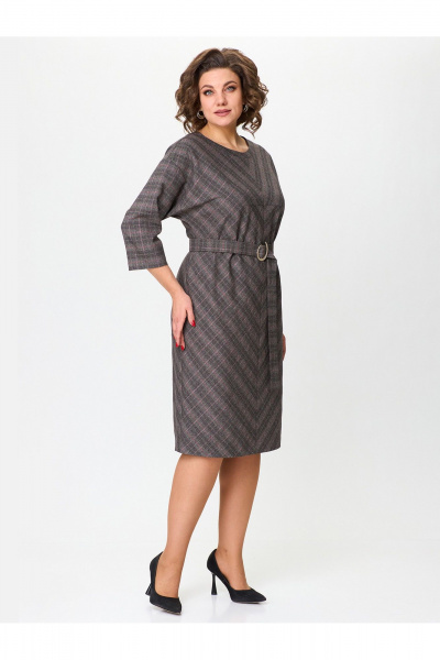 Прямое платье в клетку с рукавом летучая мышь и поясом Zlata 4440 - фото 1