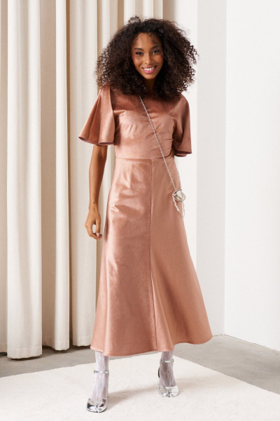 Платье миди с V-образным вырезом и сборками C. of PAPAYA NEW 1720 пудрово-розовый - фото 1