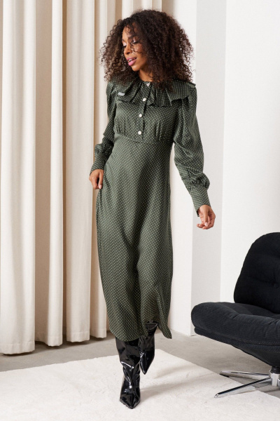 Платье юбка-клеш с рюшей и застежкой на потайную тесьму C. of PAPAYA NEW 1745 темно-зеленый - фото 4
