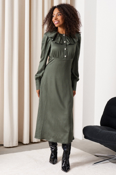 Платье юбка-клеш с рюшей и застежкой на потайную тесьму C. of PAPAYA NEW 1745 темно-зеленый - фото 3