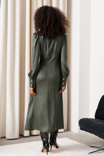 Платье юбка-клеш с рюшей и застежкой на потайную тесьму C. of PAPAYA NEW 1745 темно-зеленый - фото 2
