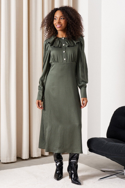Платье юбка-клеш с рюшей и застежкой на потайную тесьму C. of PAPAYA NEW 1745 темно-зеленый - фото 1