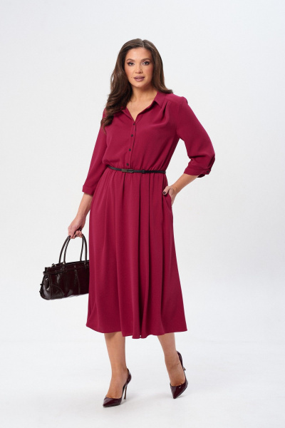 Платье из вискозной ткани с кокетками и рукавом ¾ TVIN 7882 малина - фото 2