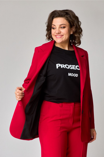 Демисезонный костюм 3 предмета с жакетом и футболкой Твой имидж 2077 красный - фото 9