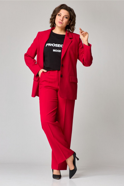 Демисезонный костюм 3 предмета с жакетом и футболкой Твой имидж 2077 красный - фото 7