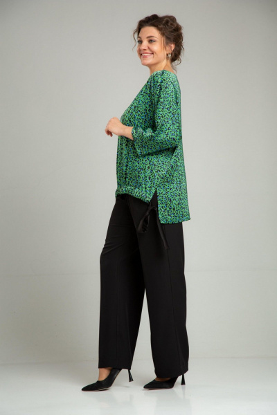 Нарядный двойной комплект из блузона и брюк с принтом TVIN 7829 зеленый - фото 18