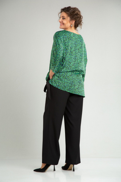 Нарядный двойной комплект из блузона и брюк с принтом TVIN 7829 зеленый - фото 8