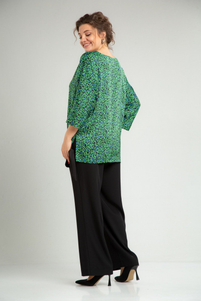 Нарядный двойной комплект из блузона и брюк с принтом TVIN 7829 зеленый - фото 7