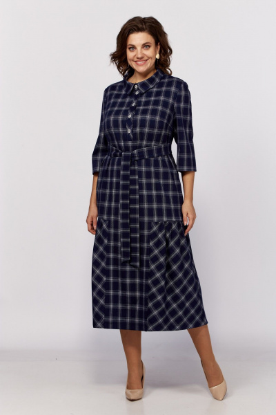 Платье прямого силуэта в клетку с вытачками и карманами ZigzagStyle 578 синий_клетка - фото 5