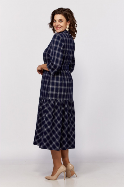 Платье прямого силуэта в клетку с вытачками и карманами ZigzagStyle 578 синий_клетка - фото 3