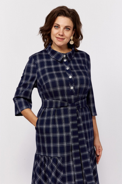 Платье прямого силуэта в клетку с вытачками и карманами ZigzagStyle 578 синий_клетка - фото 2