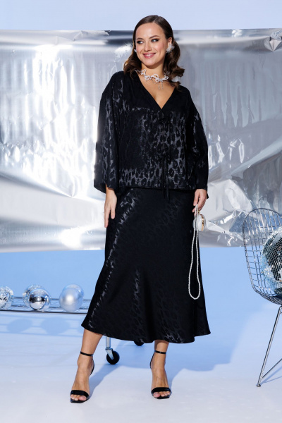 Костюм нарядный из вискозы блуза и юбка в круглый год Mubliz 234 черный - фото 1