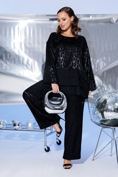 Костюм из вискозы блуза и брюки с высокой посадкой Mubliz 235 черный - фото 4