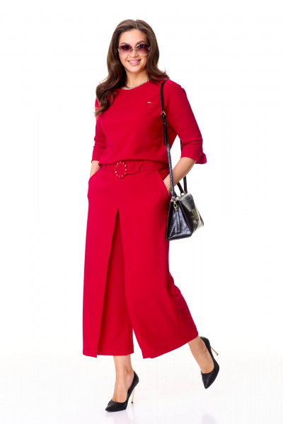 Костюм из шерсти юбка-брюки и блуза с регланом Taita plus 2438/1 красный - фото 8