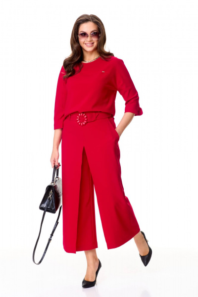 Костюм из шерсти юбка-брюки и блуза с регланом Taita plus 2438/1 красный - фото 7