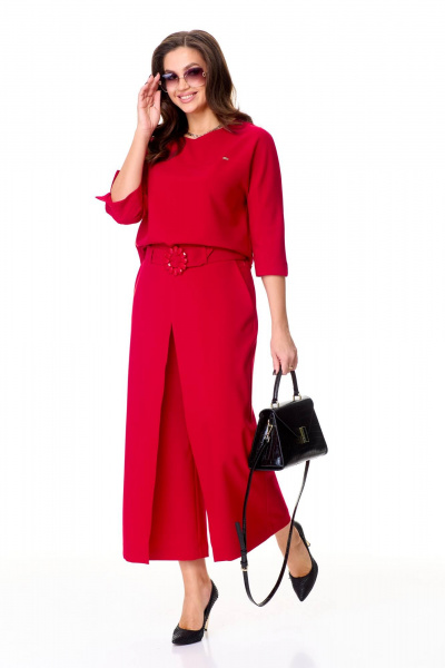 Костюм из шерсти юбка-брюки и блуза с регланом Taita plus 2438/1 красный - фото 6