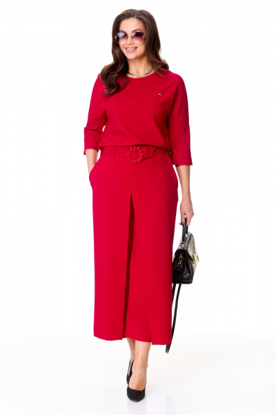 Костюм из шерсти юбка-брюки и блуза с регланом Taita plus 2438/1 красный - фото 5