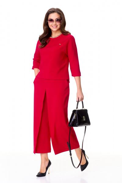 Костюм из шерсти юбка-брюки и блуза с регланом Taita plus 2438/1 красный - фото 4