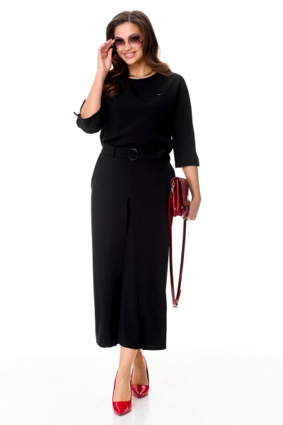 Костюм из шерсти юбка-брюки и блуза с регланом Taita plus 2438/2 черный - фото 7