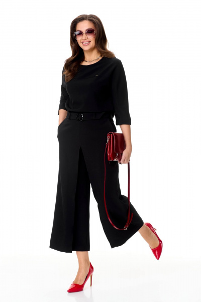 Костюм из шерсти юбка-брюки и блуза с регланом Taita plus 2438/2 черный - фото 6