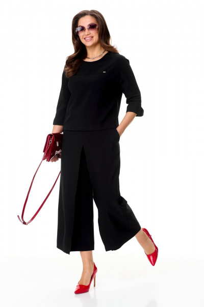 Костюм из шерсти юбка-брюки и блуза с регланом Taita plus 2438/2 черный - фото 2