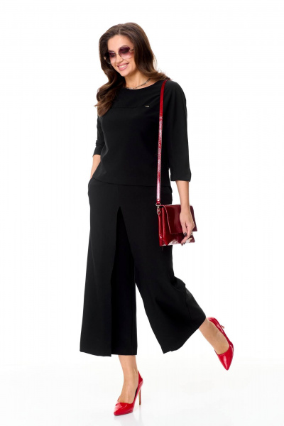 Костюм из шерсти юбка-брюки и блуза с регланом Taita plus 2438/2 черный - фото 1