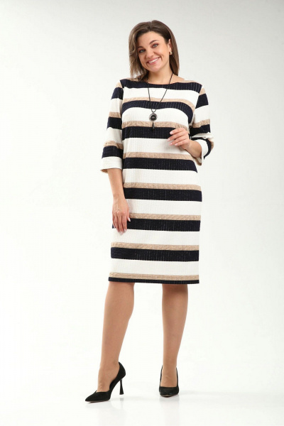 Платье из трикотажа в полоску круглый год на 3/4 рукав Fortuna ШЖ 636 новое - фото 1