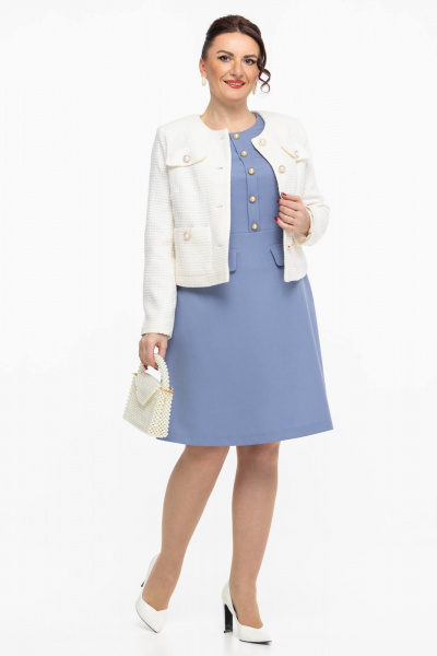 Платье шерстяное с декоративными клапанами и пуговицами Дорофея 827 лавандовый - фото 8