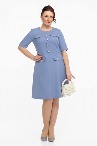 Платье шерстяное с декоративными клапанами и пуговицами Дорофея 827 лавандовый - фото 5